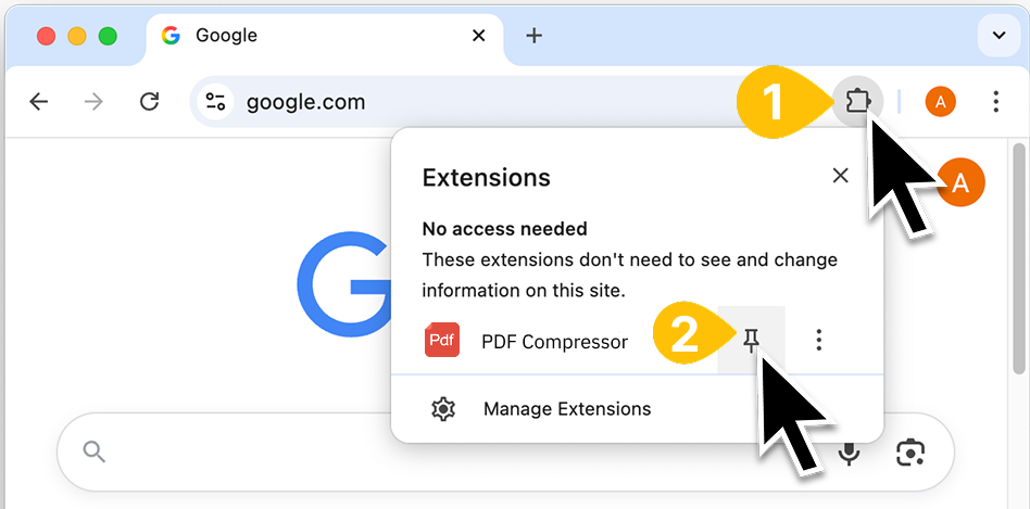 Step 1 — pin PDF Compressor to the toolbar